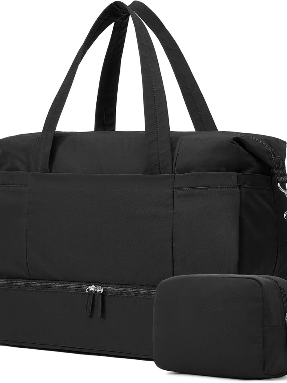 30L Duffle Bag for Women with Shoe Compartment Toiletry Bag, Black